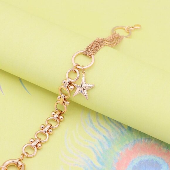 "Chic Rose Gold Charm Bracelet with Star Pendant, XPBL1005 - Picture 3 of 12